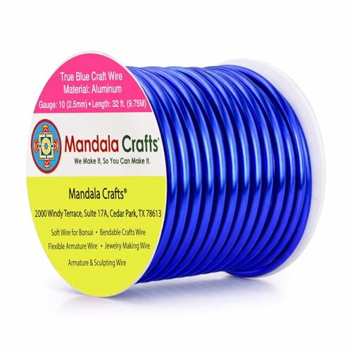 Image of Mandala Crafts 10 Gauge Anodized Aluminum Craft Wire for Jewelry Making - 32 FT Colored Flexible True Blue Wire - Bendable for Bonsai Armature Crafting Sculpting