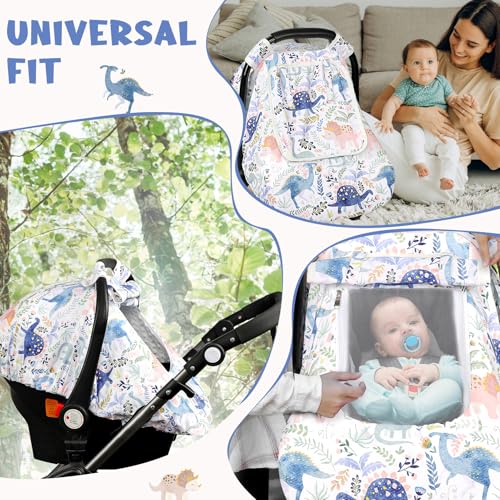 Image of Pea Pod Car Seat Cover Baby Boy, Infant Car Seat Canopy Covers for Newborn with 2 Layers Windows of Breathable Mesh Fabric, Lightweight Polyester /Soft Minky Dot Backing