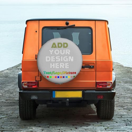 Image of Custom Spare Tire Cover with Logo Photo Text, Personalized Polyester Tire Covers Protectors for Trailer RV SUV and Many Vehicles, Silver