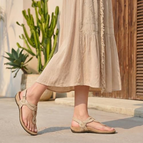 Image of Women's Orthopedic Arch Support Comfortable Walking Sandals, Orthotic Thong T-Strap Supportive Casual Flat Summer Sandals for Women