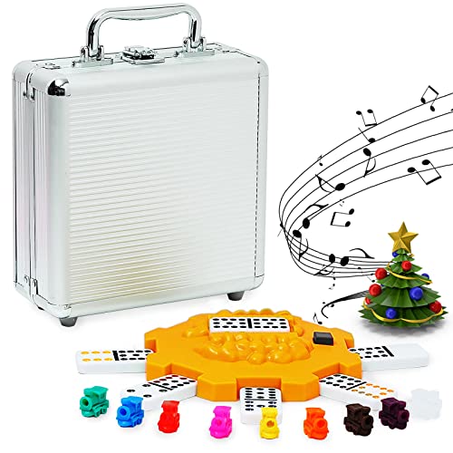 Yinlo Mexican Train Dominoes Set, Double 12 Dominoes Set: Colorful Dot Pips, Real Train Sound Effect Hub, Score Pad and 9 Colorful Trains, 91 Tiles Domino Game Set