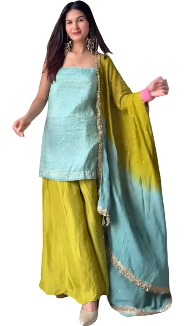 alloria Women’s Chinon Kurta Set with Dupatta | Designer Ethnic Wear Straight Kurta Palazzo Set | Embroidered Casual Wear Festive Indian Suit Set for Women-picture-41