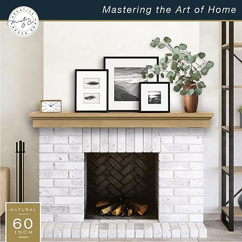 Image of MCS 60-Inch Mantel, Master & Co Natural Woodgrain Finish Solid Wood Floating Fireplace Mantel, Long Floating Shelf for Livingroom with Wood Cleat Hanging System, Photo and Home Decor Display Shelf