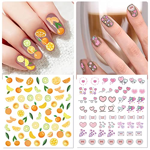 24 Sheets Nail Stickers Nail Art For Women Girls Cherry Fruit Yellow Duck Rabbit Cute Animals Self Adhesive Diy Design Printing Kids Nail Stickers Spring Summer Nail Decoration Decals 1 Tweezers #TOP4