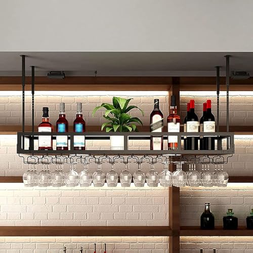 Casier à vin de plafond réglable avec support verres au design noir - 5