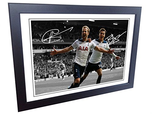 Signed 12x8 Black Soccer Harry Kane Dele Alli Tottenham Hotspur Spurs Autographed Photo Photograph Football Picture Frame Gift A4