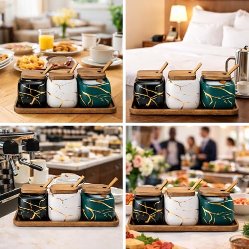 KIDYBELL Marble Porcelain Condiment Jar Set (3 pcs)