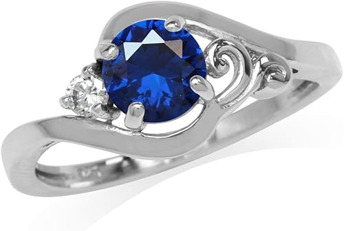 Silvershake Natural or Synthetic Gemstones 925 Sterling Silver Swirl Style Engagement or Promise Ring Jewelry for Womens