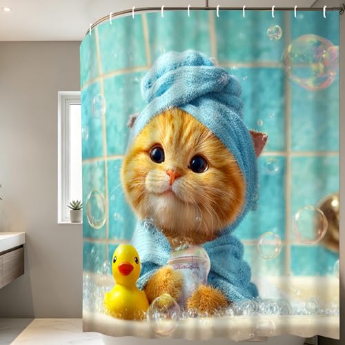 Nuxovilar 72x72 Ginger Cat & Duck Shower Curtain