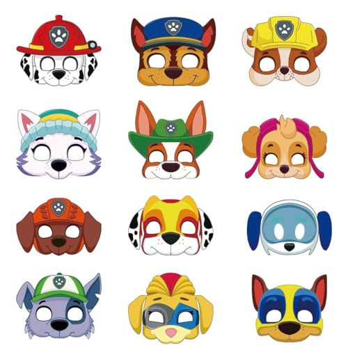 Image of PATPAT 12pcs Cartoon Woof Team Party Mask for Kids, Cute Animal Masks for Kids Roleplay, Playful Party Prop Paper Masks for Kid Cosplay Half Face Mask for Children's Day, Birthday