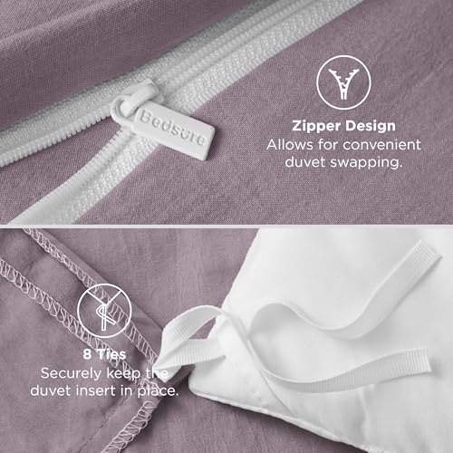 Image of Bedsure Dusty Purple Duvet Cover Full Size - 3 Pieces Prewashed Extra Soft Cotton-Like Polyester Bedding Set, Includes 1 Duvet Cover 80x90 Inches with Zipper Closure & 2 Pillow Shams, No Comforter
