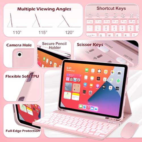 TnbonGip Keyboard Case for iPad mini 5th Generation 2019 / mini 4th Generation 2015 7.9 inch, Mouse and Detachable Keyboard, Adjustable Stand Built in Pencil Holder, Auto-Sleep/Wake Feature, Pink by TnbonGip - Image 6