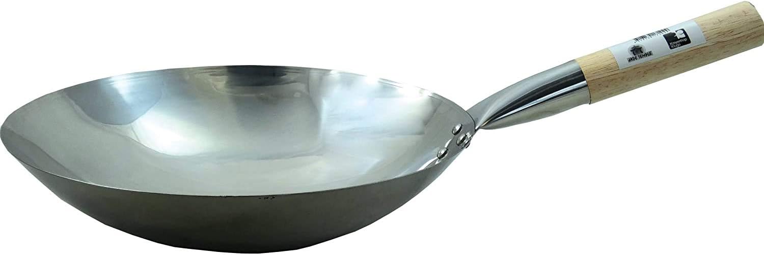 Jade Temple Wok, Cast Iron Frying Pan Iron, Silver, Diameter 35 cm