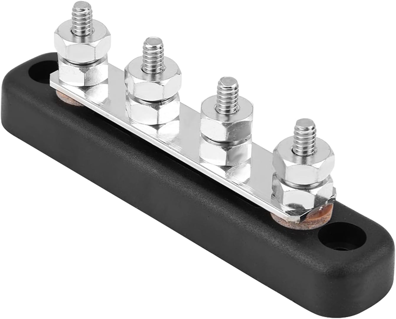 4 Studs Bus Bar Electric Terminal Junction Block, 100A AC 300V DC 48V, Glass Fiber Nylon Base with Brass Strip and Stainless Steel Hardware for Trucks Boats RVs