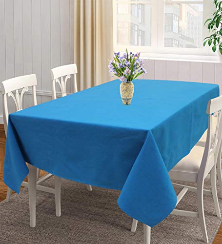 Image of AIRWILL 100% Cotton Solid Pattern 4 Seater Square Table Cover Sized, 56x56 inches (Blue, Pack of 1)