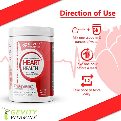 Gevity Vitamins Heart Health Powder, L-Arginine L-Citrulline Complex With 1000Mg Coenzyme Q10 (Coq10), Enhance Nitric Oxide, Cardiovascular Support Supplement, 30 Servings #TOP5