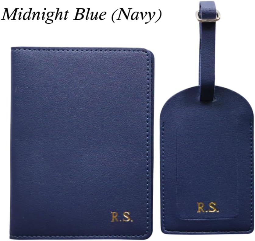 Custom Passport Cover & Luggage Tag Set – Personalized Monogrammed Travel Wallet for Him & Her – Leather Passport Holder with Name or Initials – Matching Accessories for Couples, Honeymoon, Gift