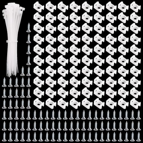 VooGenzek 90 Ensembles 14.6 * 9.9 mm Attaches de Câble de Type Selle, Type Selle Support de Câbles, avec M3.5 Vis et Serre-Câbles, pour la Gestion des Fils, Blanc