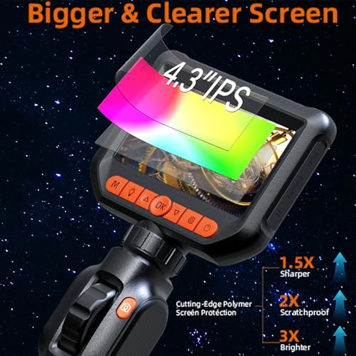 Image of Two-Way Articulating Borescope, 1080P HD Industrial Inspection Endoscope Camera with 8 LED Lights, 5ft Semi-Rigid Flexible Snake Probe, IP67 Waterproof for Automotive, HVAC, Plumbing Repair Tools
