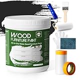 HIHWEM Furniture Paint, 32 Oz Wood Paint for Cabinets, Doors, Tables, Dressers Refinishing, Water-Based Chalk Style With Tools, Non-Toxic & Odorless (Black)