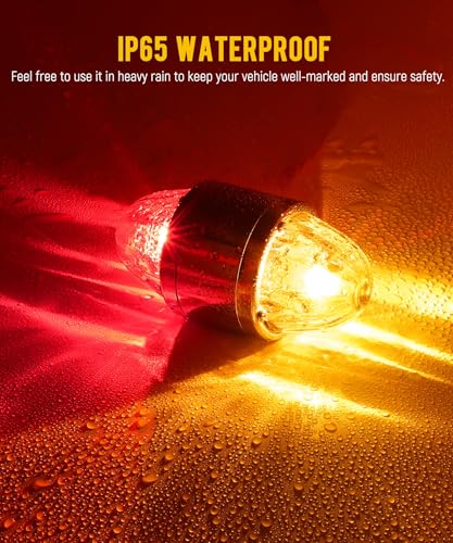 Image of Partsam 1x Glass Watermelon Light Dual Revolution Double-Face Amber Red LED Turn Signal Marker Tail Light, Zinc Alloy Housing Clear Lens Post Mount for Peterbilt Freightliner Semi Truck Trailer 12V