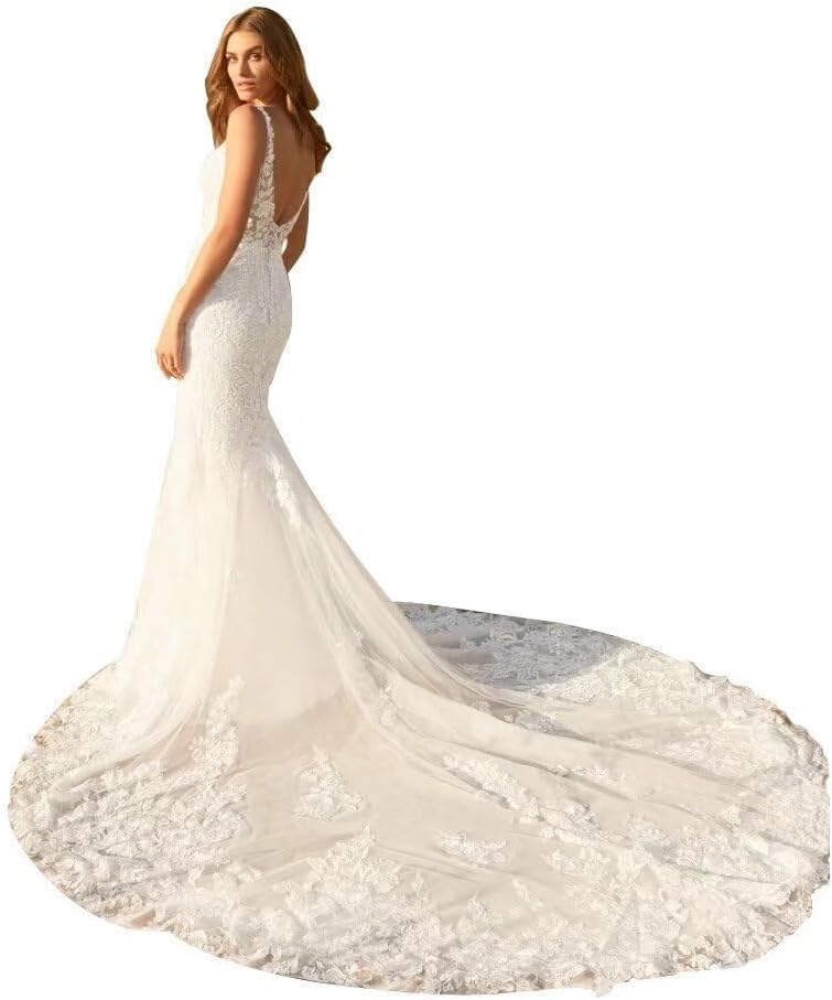 Mermaid Wedding Dresses for Bride 2026 Beach Tulle Long Bridal Gown PS010