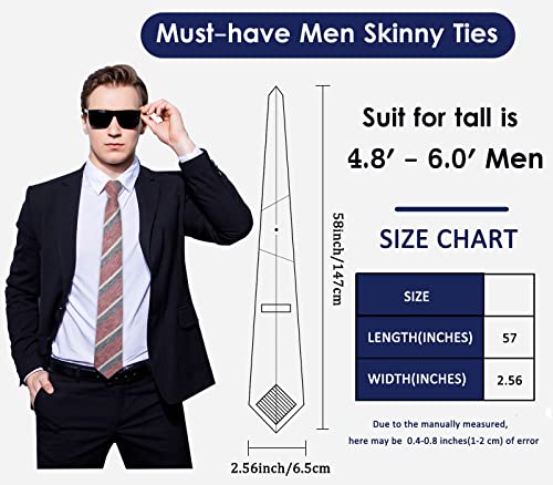 Image of Mantieqingway Mens Skinny Ties,2.56 inch Cotton Neckties Striped Plaid Ties for Groom Groomsmen Wedding Party Christmas