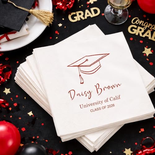 Image of Luxury Custom Graduation Napkins, Senior Class of 2026 Graduated Party Decorations, Congratulations Cocktail Grad Napkins 34