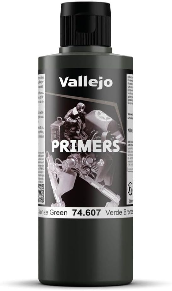 Vallejo - Surface Primer Color | UK Bronze Green 200 ml. (6.76 fl.oz.) | Matte Finish and Fast Drying | Perfect for Airbrushing and Great Adhesion to Figurines and Scale Models