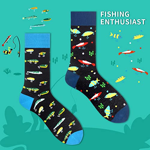 Wecibor Men's Colorful Funny Novelty Casual Combed Cotton Crew Fishing Socks Gift 4 Packs Size 6-9 #TOP3
