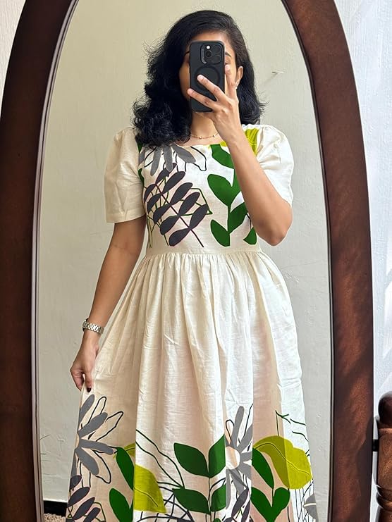 Image of ROYALICA Women's Pure Cotton Maxi Midi Dress Western Dress for Women Elegant Floral Printed Long Dresses | Soft & Breathable Fabric | Casual Trending Dress for Women