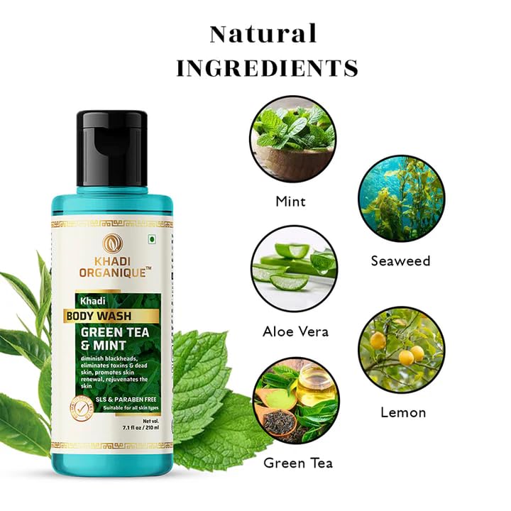 Image of Khadi Organique Green Tea & Mint Body Wash With Refreshing Green Tea & Mint For All Skin Types of Men's & Womens - 210 ML