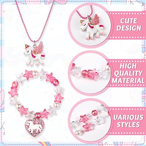 Bonuci 12 Pcs Girls Necklaces And Bracelets Set Unicorn Star Heart Necklace Mermaid Rainbow Jewelry For Girls Cute Charm Toddler Bracelets Play Bracelets For Pretend Play Dress Up Party Favors Gift #TOP4