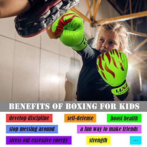 Luniquz Kids Boxing Gloves for Punching Bag Training, 4 OZ 6 OZ Fit 3 to 14 YR, Green