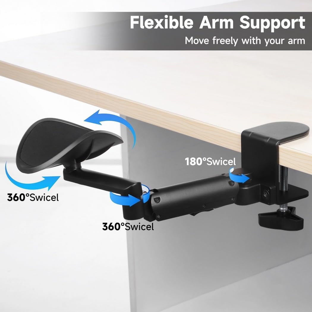 Computer Table Elbow Support, Comfortable Ergonomic Desk Armrest, Adjustable Elbow Rest Holder, Clamp-On Arm Support, Table Extension Platform for The Office