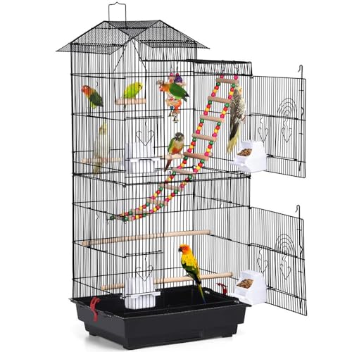 Yaheetech 39-inch Roof Top Large Flight Parrot Bird Cage for Small Quaker Parrot Cockatiel Sun Parakeet Green Cheek Conure Budgie Finch Lovebird Canary Pet Bird Cage w/Toys