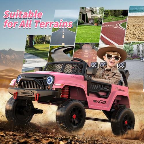 2 Seater 24V Kids Ride on Truck Car for Girls, Electric Off-Road Vehicles w/Forward and Reverse Functions, 4WD SUV w/Parent Remote Control,Battery Powered Truck for Toddlers Girls Aged 4-8 Pink