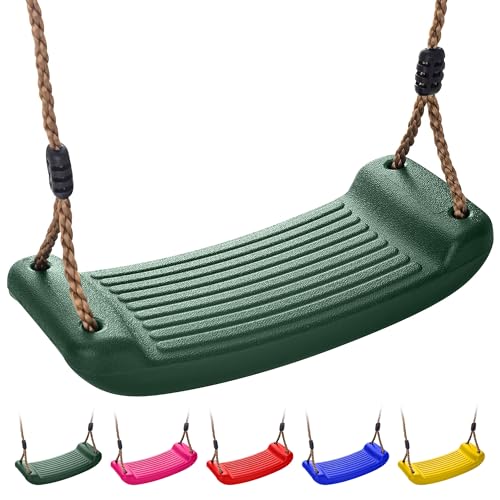 Kids Garden Swing Seat Replacement - Childrens Replacement Swing Seat with Adjustable Rope - Weather Resistant Plastic Outdoor Playground Accessory or Climbing Frame Accessories