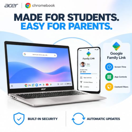 Acer Chromebook 15.6" Student Laptop, FHD 1080p Anti-Glare Display, Dual-Core Intel Celeron Processor, 64GB Storage, Sleeve, WiFi 6, 10-Hour Battery, Glare-Reducing Webcam, Everyday Use - image 4