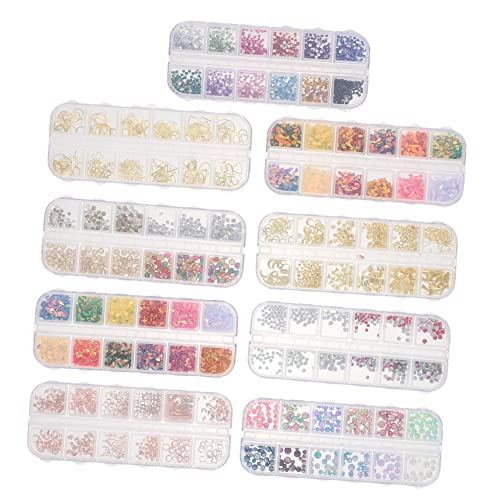 FOMIYES 9 Cajas Accesorios para uñas deslumbrar coser joyas pedrería variada para decoración de uñas equipo decoración uñas decoraciones uñas perlas de uñas perlas para uñas aleación