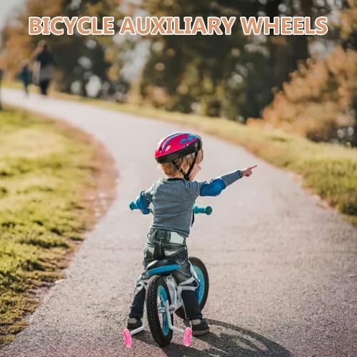 Ruedas de entrenamiento para bicicleta Outanaya con luces LED intermitentes color rosa, estabilizadores resistentes y auxiliares para bicicleta de equilibrio miniatura 4