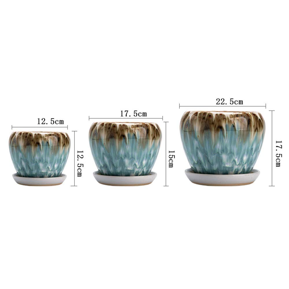 Ceramiczna doniczka na kwiaty Bardzo duża zielona okrągła donica na biurko w stylu chińskim Oddychająca doniczka na orchideę Szkliwiona ze spodkiem Okrągła terakota z tacą ociekową, styl 1-L, styl 3 l