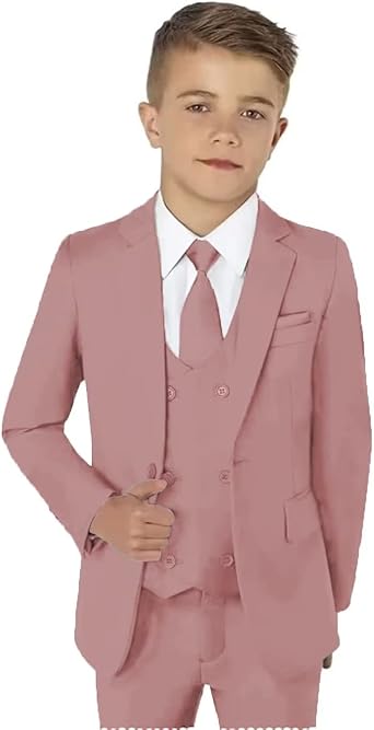SAROULU Solid Kids Tuxedo Suits 3 Piece Slim Fit Dress Clothes Wedding Dinner Blazer Vest Pants