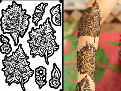 Image of ROSH FASHIONS Mehndi Stencil Stickers for Hands (Pack of 2 pairs) | Easy Heena Stickers for Girls & Women | Wedding, Festivals & Functions