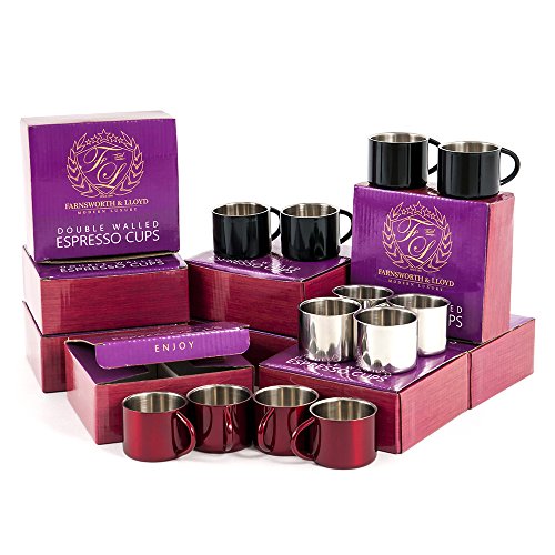 Farnsworth & Lloyd Silver Stainless Steel Double Wall Espresso Cups, Set Of 4, Small #TOP4