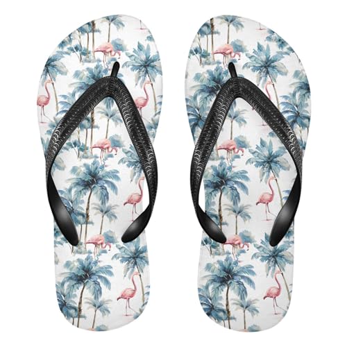 ALAZA Flamingo Palm Tree Flip Flops for Women Fashion Beach Slippers Comfort Mens Flip Flops Non-Slip Rubber Shower Slippers Sandal for Hotel Travel Sport,XS
