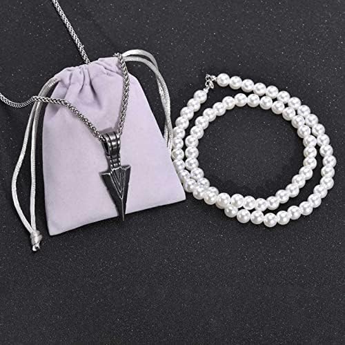 TempBeau Necklace for Men Viking Pearl Pendant Mens Necklaces Traingle Arrowhead Viking Style Black & Grey Stainless Steel Layer Chain Jewelry Gift for Father Son Husband Boy Friend