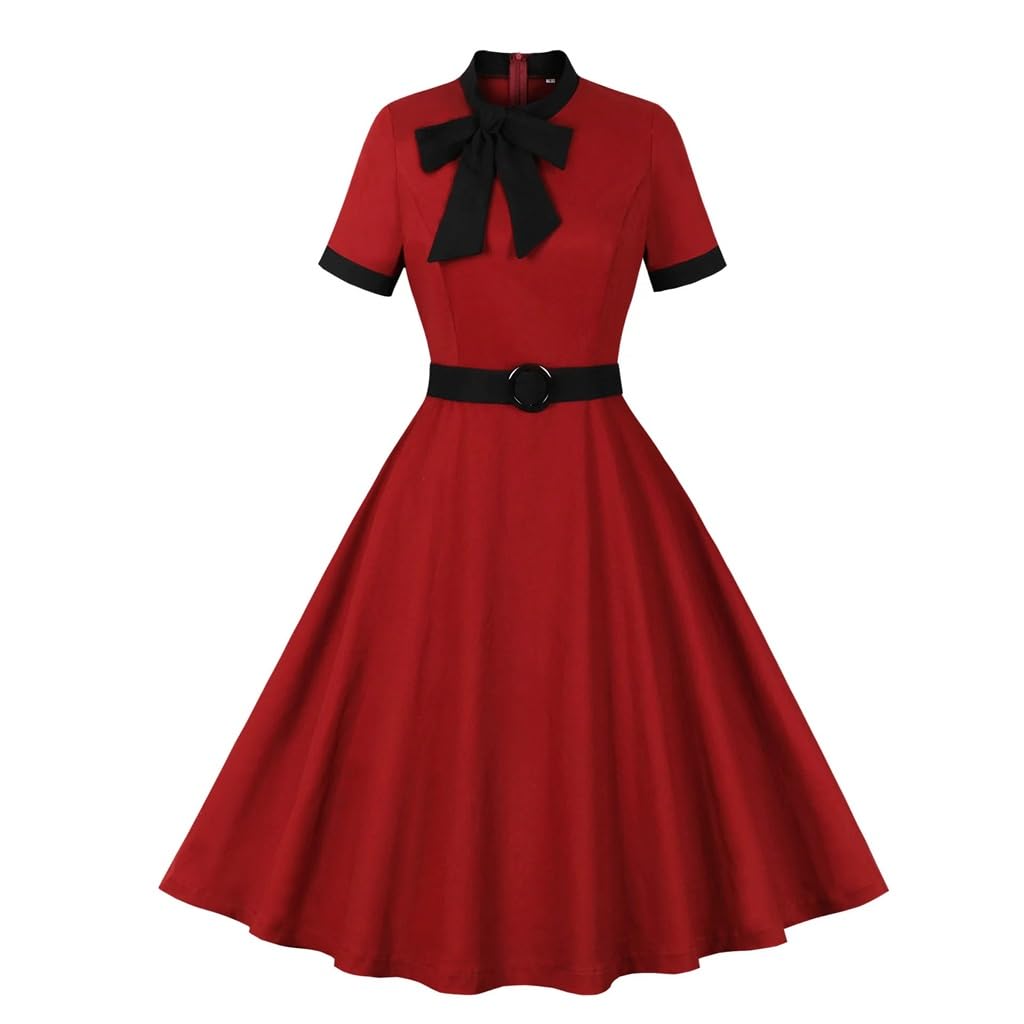 Robe rétro rouge vin en coton de qualité supérieure pour vos banquets élégants