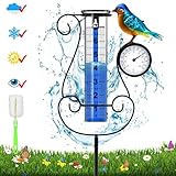 Rose Manor Outdoor Rain Gauge, Large Color Digital Rain Gauge with Metal Hummingbird and Temperature & Hygrometer, Height Adjustable, Large Capacity, for Garden, Deck, Lawn, Patio, Farm