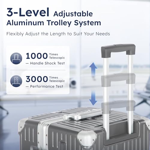 Image of ALPHA CAMP Trunk Luggage 28 Inch with Aluminum Frame Zipperless Suitcase | Large Checked Thickened 3-Layer PC Hardside Luggage with TSA Lock,Charging Port,Cup Holder and Spinner Wheels for Travel